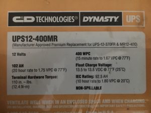 UPS12-400MR Dynasty Battery Label 07-05-2016